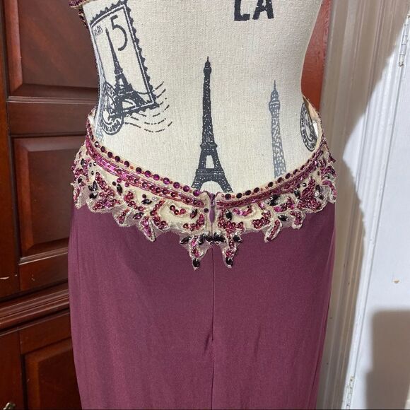 Elizabeth K. Deep Purple Halter Prom Dress - Picture 10 of 14